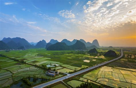 Bird S Eye View Of Rice Farm And Mountain At Distance Landscape