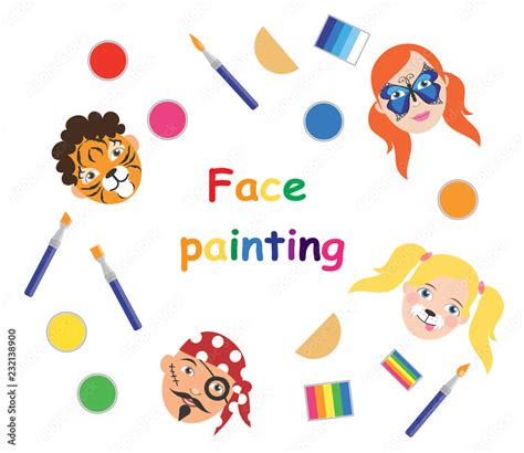 Face painting for kids poster, collection. Vector illustration. eps10 ...