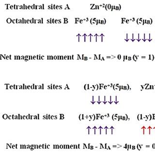 The spin magnetic moment per formula unit of ZnyFe3−yO4 for y = 0 and 1 ...