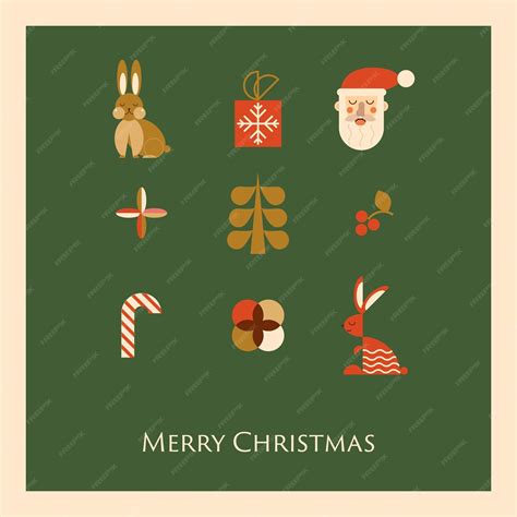 Premium Vector Geometric Christmas Poster Geometric Icon Santa Rabbit