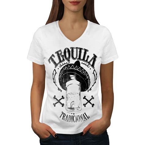 Wellcoda Tequila Traditional Womens V Neck T Shirt Mexican Graphic