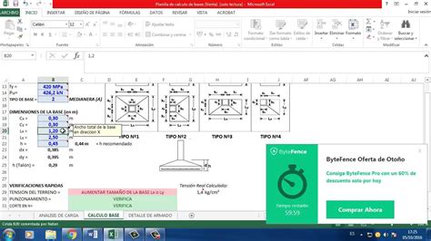 Planilla Excel De Diseño Bases Zapatas De Hormigón Armado Cirsoc 201 Youtube