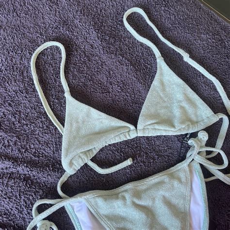 PLT SAGE GREEN TOWELLING TRIANGLE BIKINI NEVER Depop