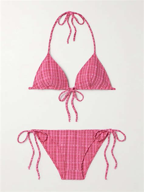 Striped Seersucker Triangle Bikini NET A PORTER