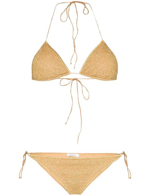 Os Ree Lumi Re Metallic Triangle Bikini Gold Farfetch