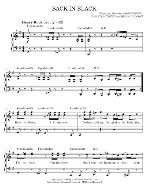 Play Official Version Of Back In Black Sheet Music By Ac Dc For Piano