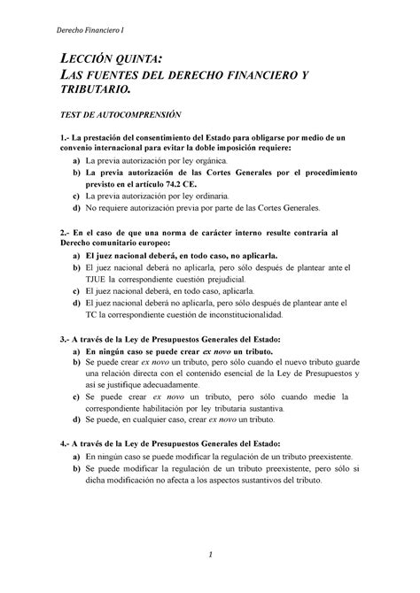 Tema 5º test y supuestos prácticos LECCIÓN QUINTA LAS FUENTES DEL