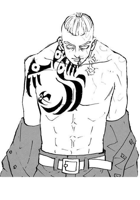 A Drawing Of A Man With Tattoos On His Chest