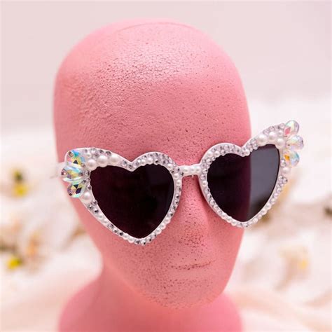 Crystal Bedazzled Heart Shaped Sunglasses Champagne Occasions