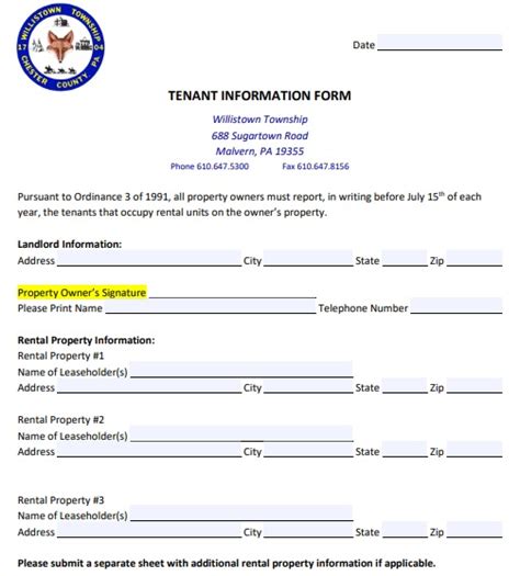 Free Tenant Information Update Forms [pdf] Excel Tmp