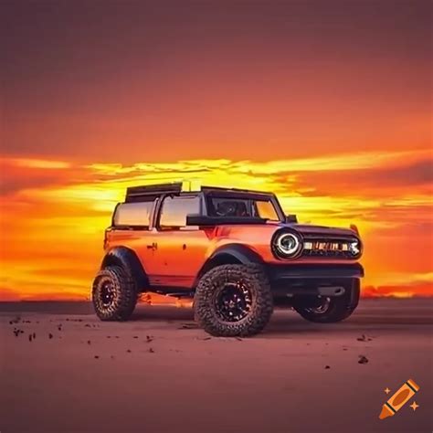 Orange Lifted Bronco With Round Lights On Craiyon