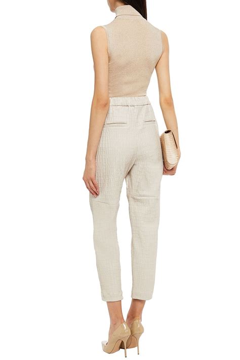 BRUNELLO CUCINELLI Cropped Croc Effect Leather Tapered Pants THE OUTNET