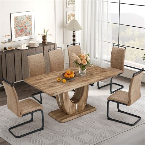 CoSoTower 7 Piece Modern Dining Table Set, Rectangular Kitchen Table ...