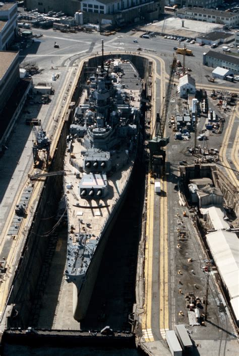 An Aerial View Of The Battleship USS IOWA BB 61 In Dry Dock No 4