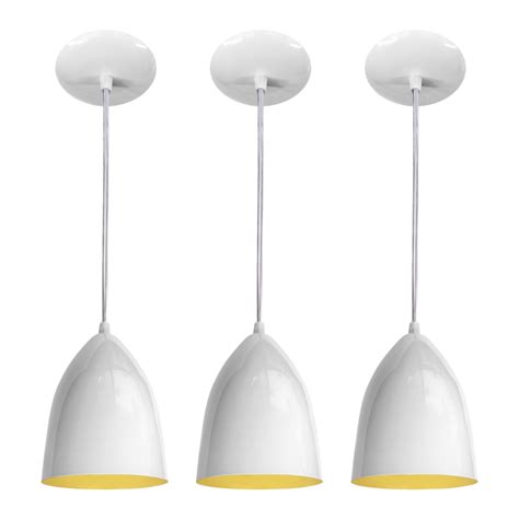 Lustre Kit 3 Pendentes Vegas Estilo Bala Branco Amarelo Casa E