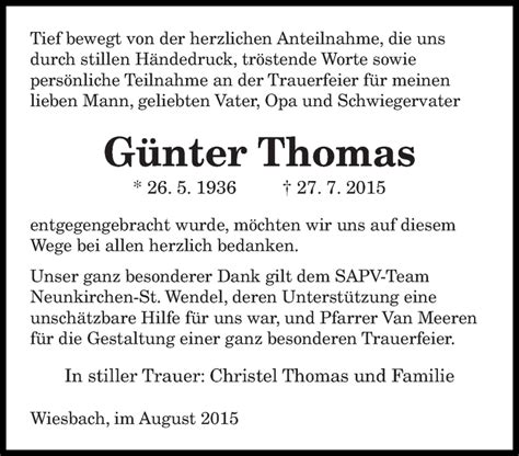 Traueranzeigen Von G Nter Thomas Saarbruecker Zeitung Trauer De