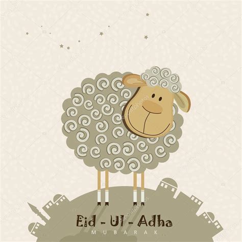 Cute Sheep With Stars For Muslim Community Festival Eid Ul Adha Celebrations — Stock Vector