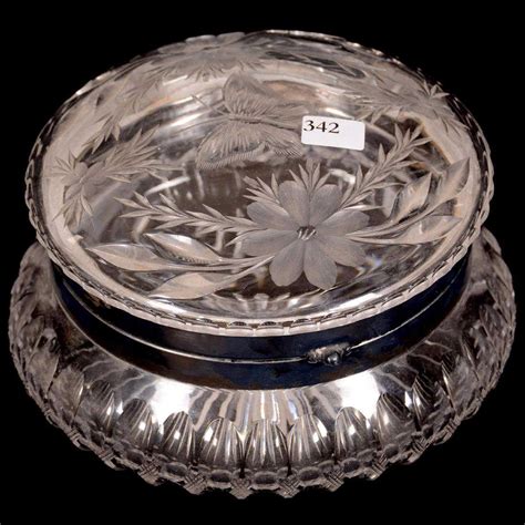 American Brilliant Cut Glass Round Hinged Dresser Box