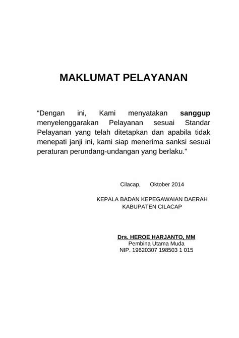 PDF MAKLUMAT PELAYANAN Bkd Cilacapkab Go Idbkd Cilacapkab Go Id