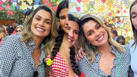 Flávia Alessandra curte festa junina ao lado de Otaviano Giulia Costa