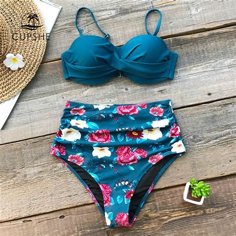 Cupshe Zielone Bikini We Wzory Zestaw Kobiety Serce Szyi Push Up