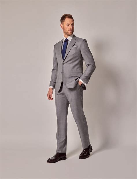 Mens Grey Windowpane Check Italian Wool Tailored Fit Suit 1913