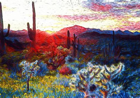 Desert Sunset Southwest Art Cactus Painting Nature Wildlife Wall Art