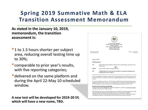 Summative Assessment Transition Information For District Test