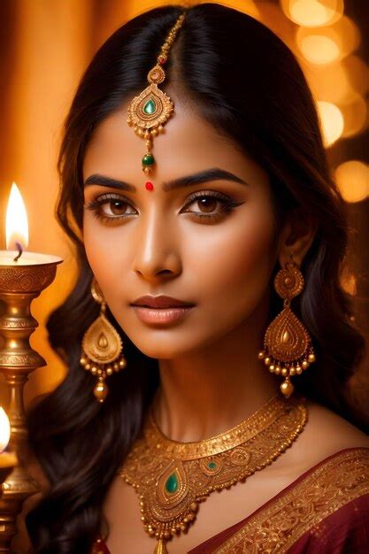 Premium AI Image Beautiful Indian Woman In Saree With Candle In Her Hand