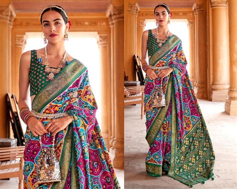 Buy Multicolor Patola Silk Saree For Women Gujarati Culture Printed