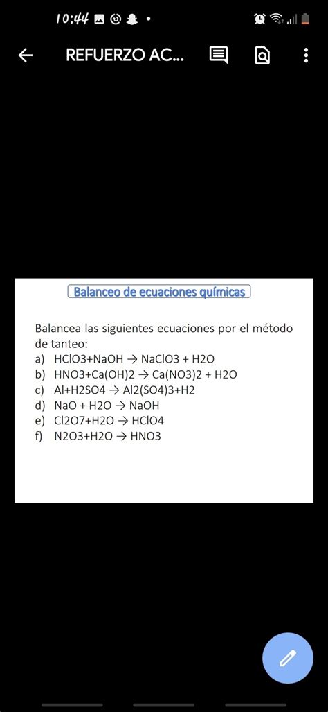 Solved Balanceo De Ecuaciones Qu Micas Balancea Las Siguientes