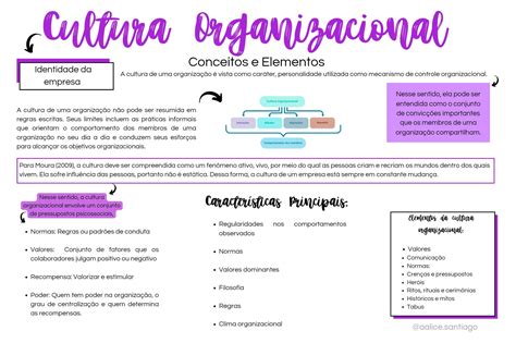 Mapa mental Cultura Organizacional Noções de administração Teoria