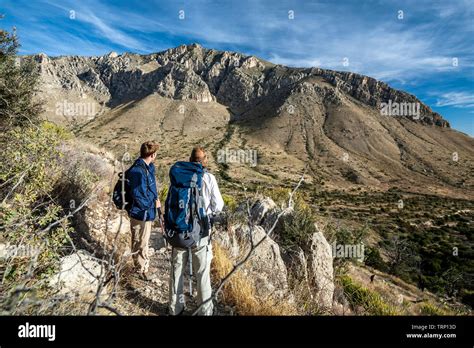 Hikers Admiring View Guadalupe Peak Trail Guadalupe Mountains