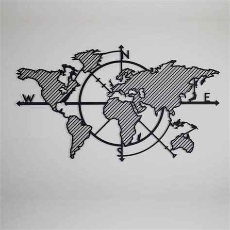 Metal World Map Compass Metal Wall Decor Art Work World Map Etsy