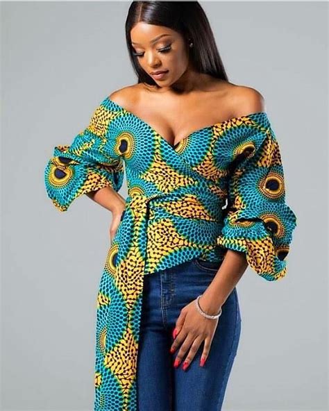 African Print Wrap Top On Denim😍 Just Look At That Neckline 👌🏽🙌 Inspiration 😍 African Print