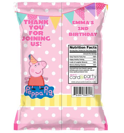 Peppa Pig Pack Custom Chip Bags Snack Pouches Etsy