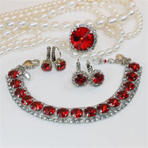 Red Jewelry Set, Ruby Red Bridal Jewelry, Rhinestone Wedding Jewelry ...