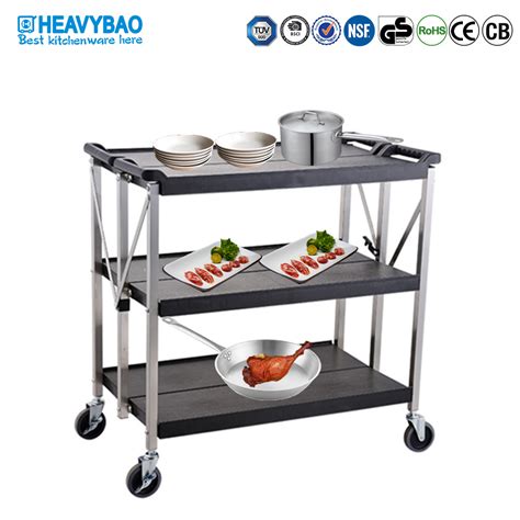 Heavybao 3 Tier Restaurant Kitchen Plastic Service Folding Foldable