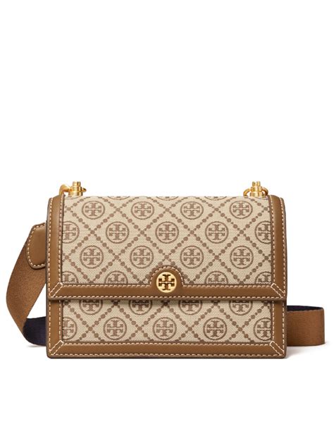 Tory Burch T Monogram Small Jacquard Shoulder Bag Hazelnut Brown Balilene