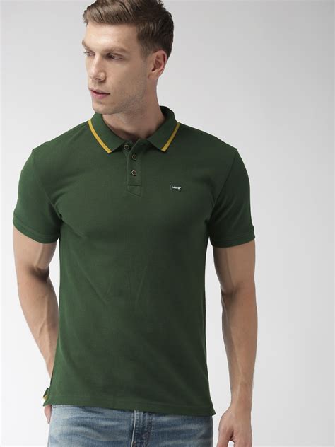 Buy Levis Men Olive Green Self Design Polo Collar Pure Cotton T Shirt