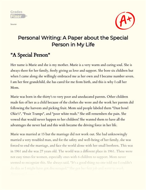 Personal Writing A Paper About The Special Person In My Life Essay