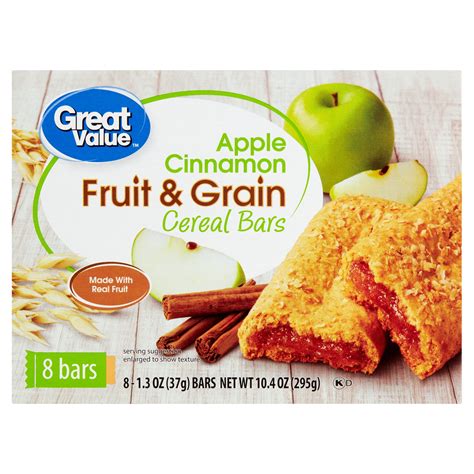 Great Value Fruit & Grain Cereal Bars Apple Cinnamon, 10.4 oz, 8 Count - Walmart.com