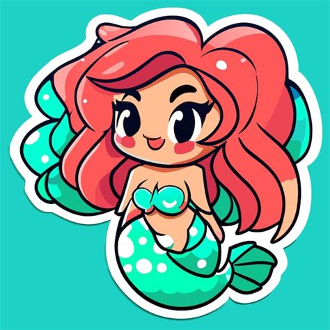 Linda princesa sereia menina chibi kawaii mão desenhada desenho animado