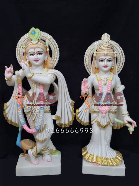 Plain Hindu White Marble Radha Krishna Statue For Worship Size To