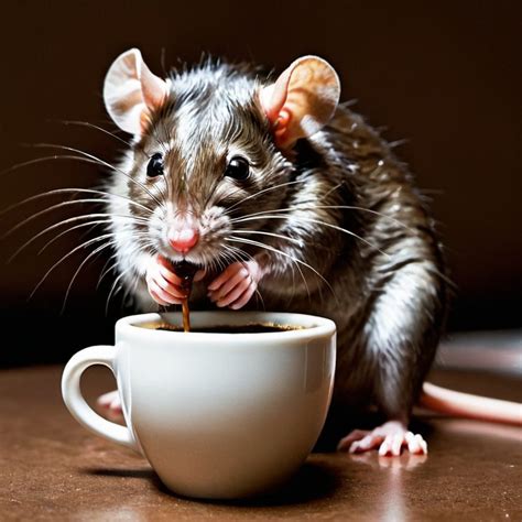 A Rat Drinking Of A Coffee Mug