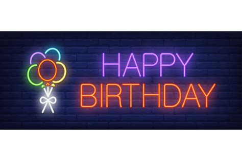 Happy Birthday Neon Sign Glowing Inscri Graphic By Pch Vector