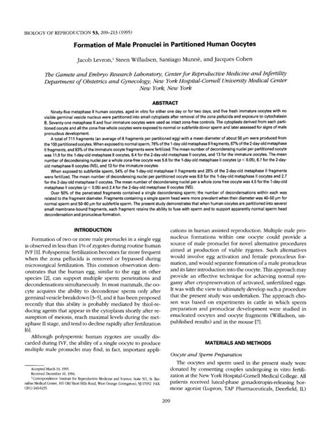 (PDF) Formation of Male Pronuclei in Partitioned Human Oocytes