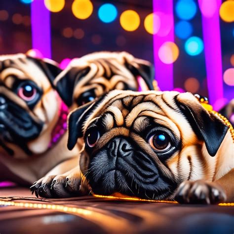 Un Grupo De Perros Pug En Una Rave En Un Estilo Renacentista Hd Uhd K