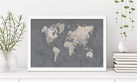 Gray Printable World Map Art, Compass Live, Map of the World Large ...