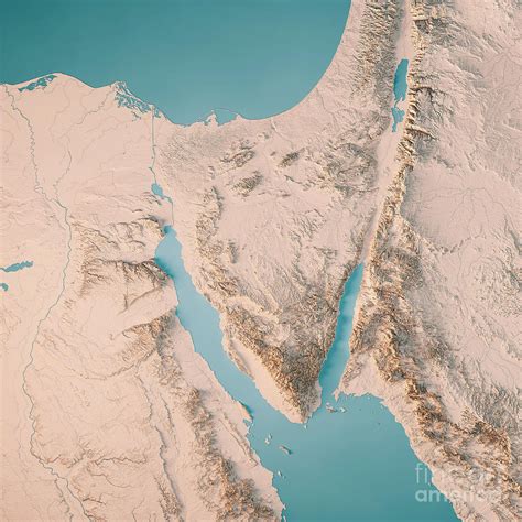 Sinai Peninsula 3d Render Topographic Map Neutral Digital Art By Frank